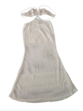 Open Knit Sequin Halter Mini Dress Sheer Festival Resort Miami Beach M Ibiza